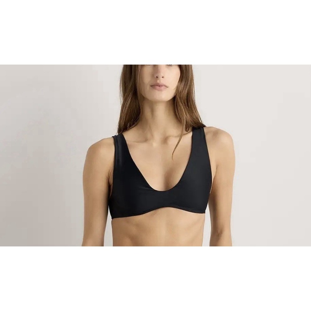 NWT Quince Black Italian Plunge Bikini Top Size Large